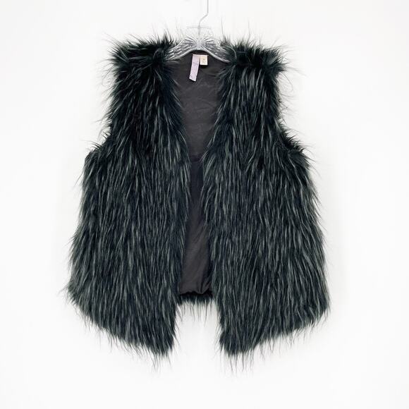 Francesca's Alya Gray Fur Open Vest Size Medium - Picture 1 of 7
